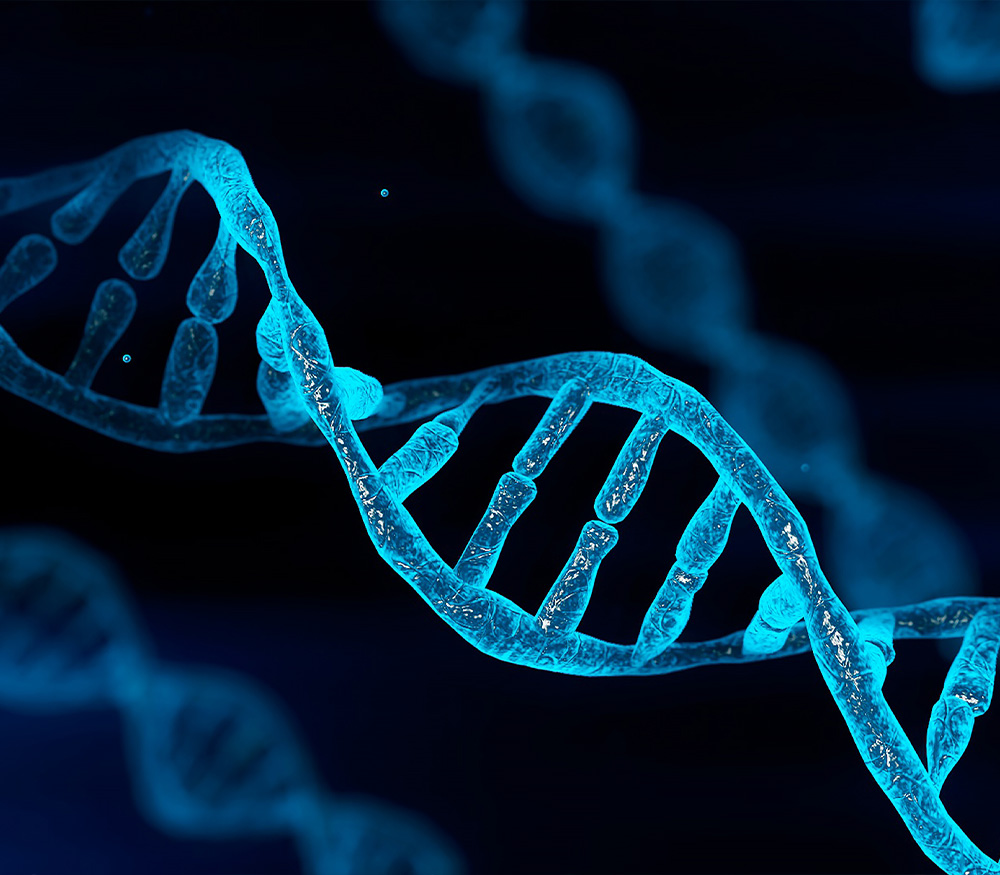 computer-generated image of a double helix used to help tell the stories of diseases and drug data for medicine discovery