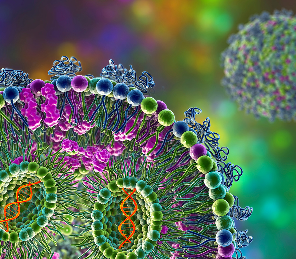 A 3d rendering of a lipid nanoparticle, complex medicines as new modalities