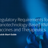 A graphic for a document about the Requirements for Nanotechnology-Based RNA Vaccines Therapeutic Regulations. The document title in white text over a dark blue gradient with a faint image of a medicine vial and syringe.