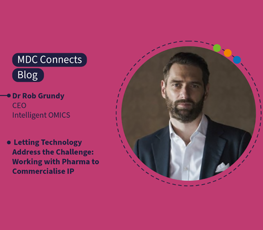 A picture of Dr Rob Grundy's for the MDC Connects 2024 blog which focuses on how small companies can commercialise IP that are engaged in bringing forward drug assets.