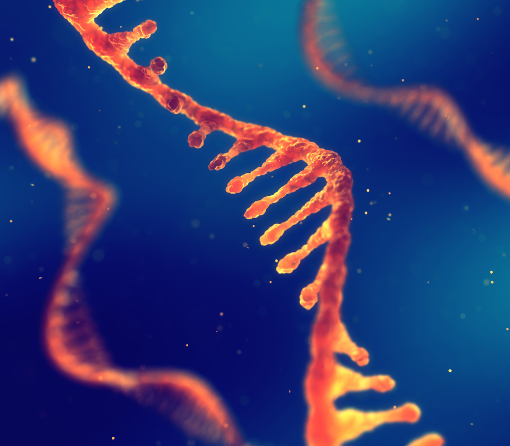 Vibrant RNA strand on blue background